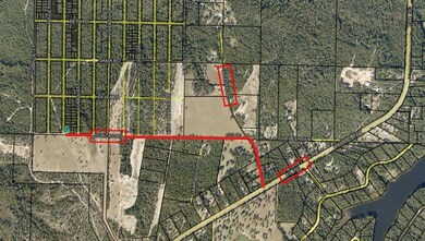 Aerial with roads marked in red