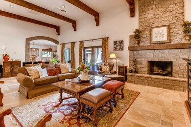 Family great room with wood beams