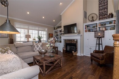 Dramatic soaring ceilings in the updated living room.