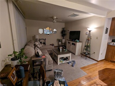 View of hardwood floored living room