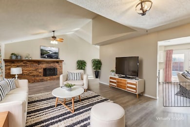 This family room is so peaceful with the gas, bric