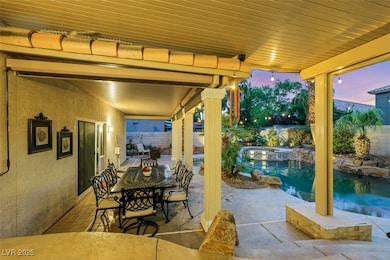 Patio terrace at dusk featuring a patio, a fenced