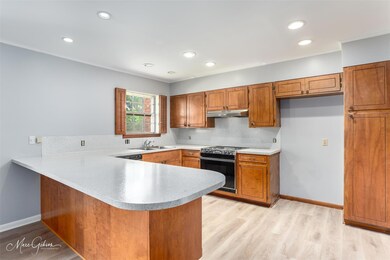 Kitchen featuring kitchen peninsula, sink, black s