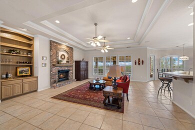 Living area featuring a raised ceiling, light til