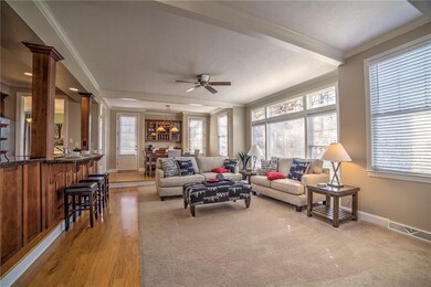 Sunken family room which integrates incredibly wel