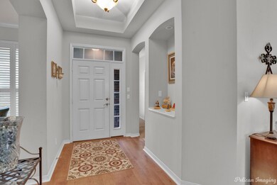 Entrance foyer with light hardwood / wood-style fl