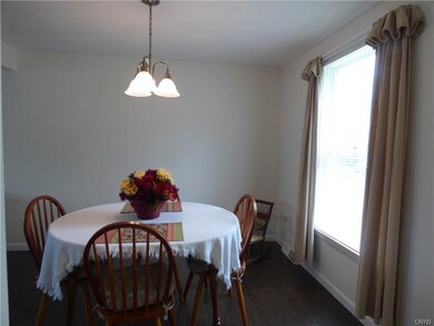Dining area with large window.