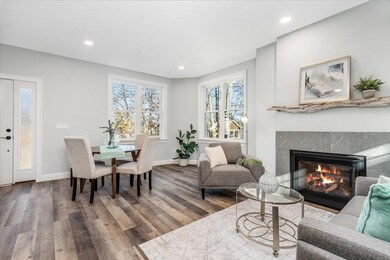 The warm gas fireplace w/tile surround greets you & takes the chill out of the air.