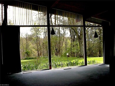 South wall of the living room faces the level back yard and the woods