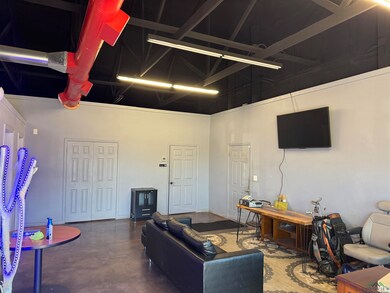 Living room featuring concrete floors and a toweri
