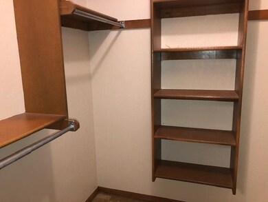 The walk-in master closet has ample shelves and ha