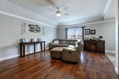 Large living area next to kitchen