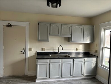 Kitchen with hardwood / wood-style floors, plenty of natural light, gray cabinetry, and sink