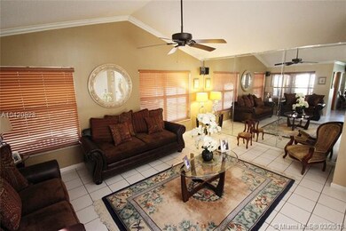 Spacious family room with high vaulted ceilings an