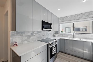 Kitchen with modern cabinets, a sink, appliances w