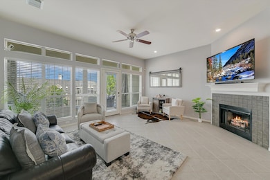 Living area with light tile patterned floors, cei