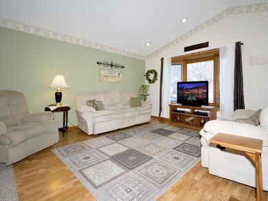 The living room features a vaulted ceiling, newer 