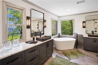 Bathroom featuring plenty of natural light, orname