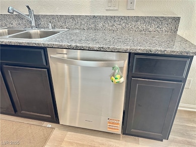 Kitchen with stainless steel dishwasher, light woo