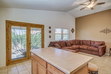 Kitchen toward French Doors to backyard