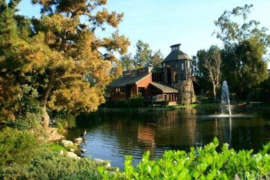 Club house, lake and water fountain