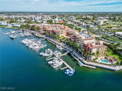 Bird's eye view of numerous boat docks and a large
