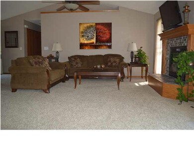 Slate and tile fireplace.