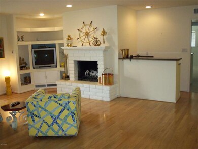 family room with firelace