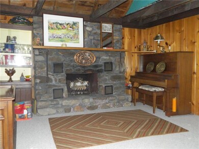 Beautiful stone fireplace is the...