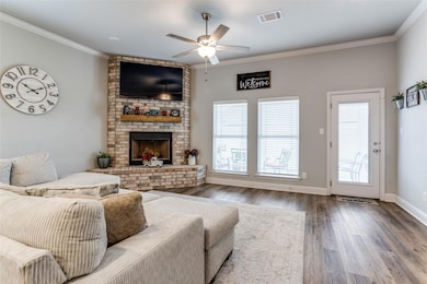 Fully bricked corner fireplace.