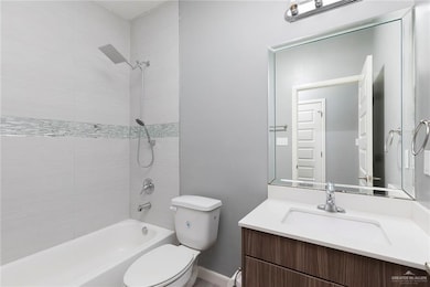 Full bathroom featuring vanity and shower / tub combination