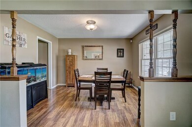dining area with fresh flooring and paint