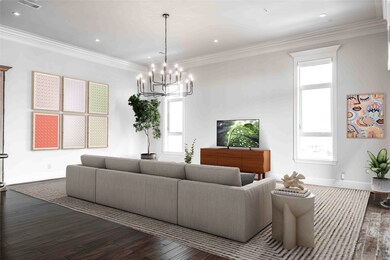 Spacious Living Room With 12 Foot Ceilings & Tripl