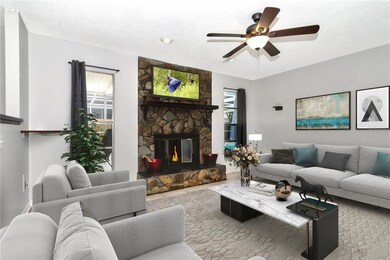 Virtually Staged - Sunken Living Room with wood bu