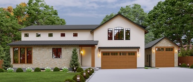 CUSTOM cottage-style home with hand-cut stone exterior and FOUR-CAR garage.