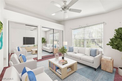 Carpeted living room virtual natural light and cei
