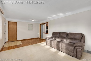 Living area featuring wood finished floors and carpet