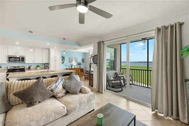 Living area with ornamental molding, light tile pa