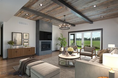 Floor to ceiling tiled modern fireplace with barnw