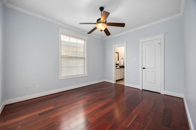 The downstairs bedroom is spacious and comfortable