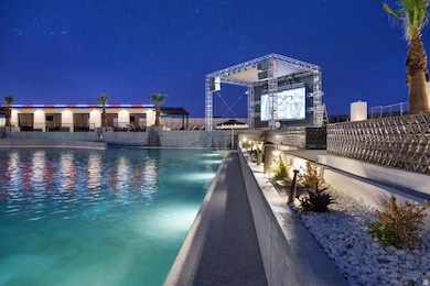 View of pool at twilight