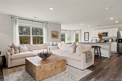Living room with sink and dark hardwood / wood-sty