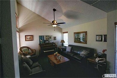 Bright sunny living room with cathedral ceilings