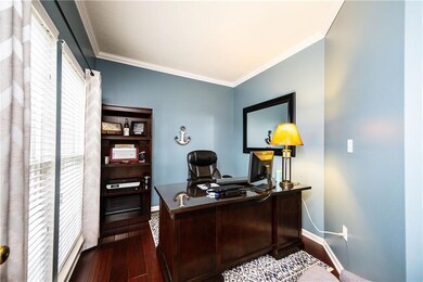 Private home office with french double doors, hard