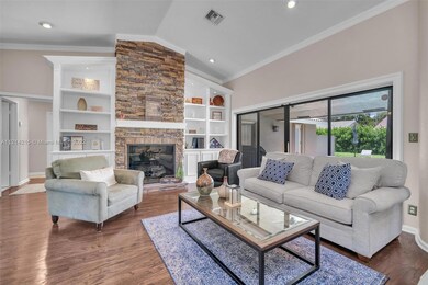 Spacious Living Room with View of Pool