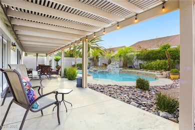 Expansive full-length patio overlooks the sparklin