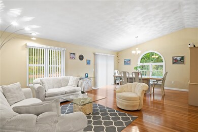 Living room with beautiful hardwood floors and cat