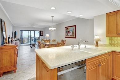 Kitchen featuring backsplash, dishwasher, a penins