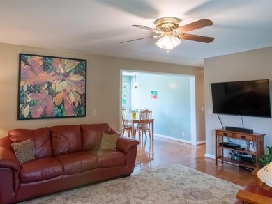 Hardwood flooring in the living room and entire downstairs.