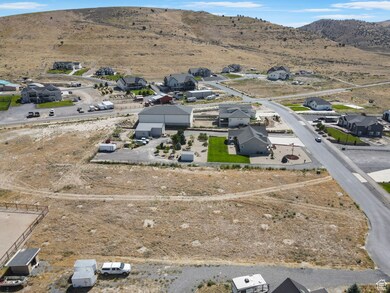 Aerial view of residential area with a mountainous background